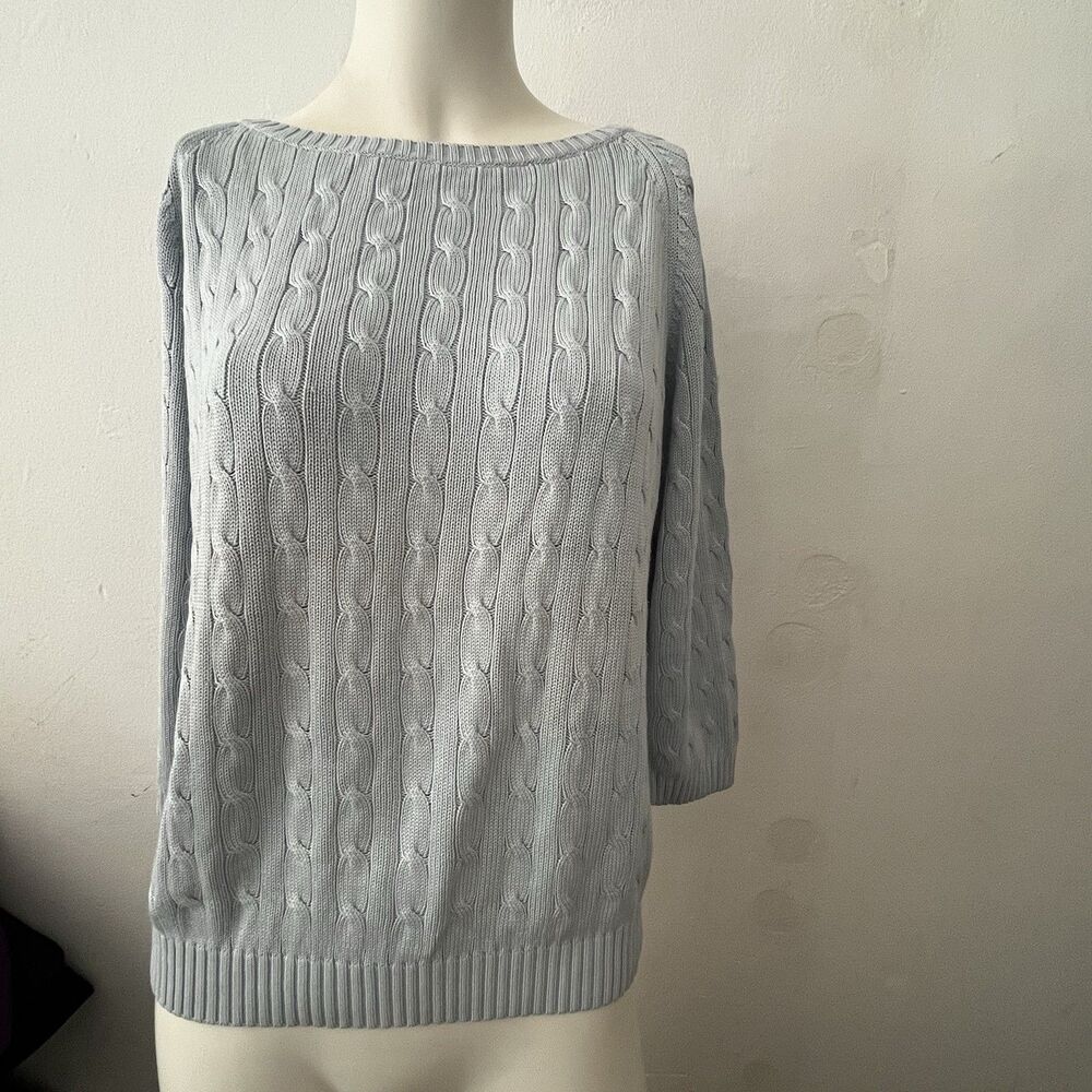 Ann Taylor Sweater L Silk Blend Baby Blue Knit Crew Neck Academia Cottagecore